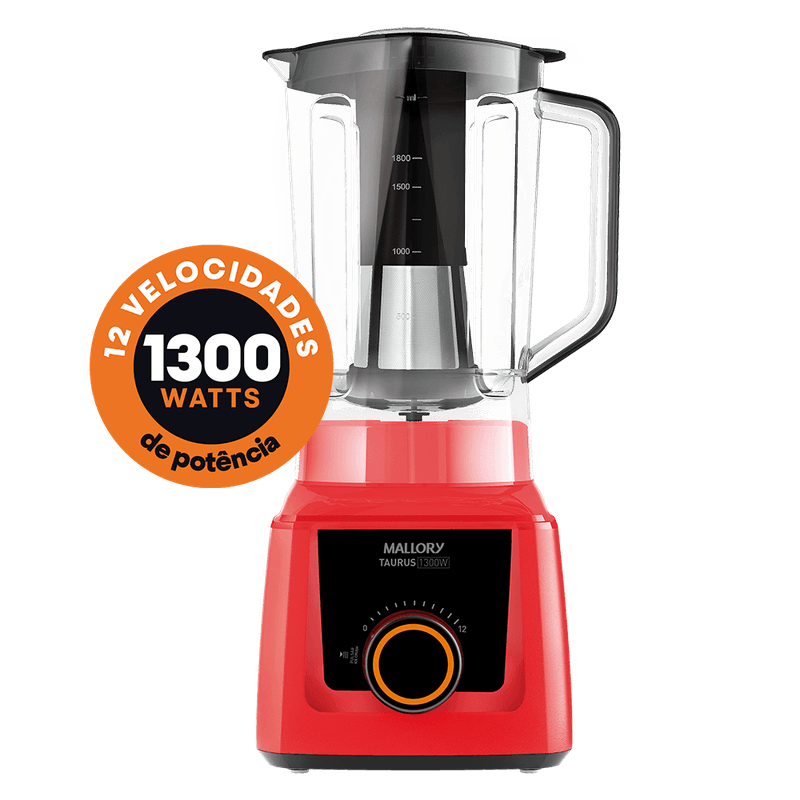 Liquidificador Mallory Taurus Vermelho 12 velocidades 1300W-1762986432898